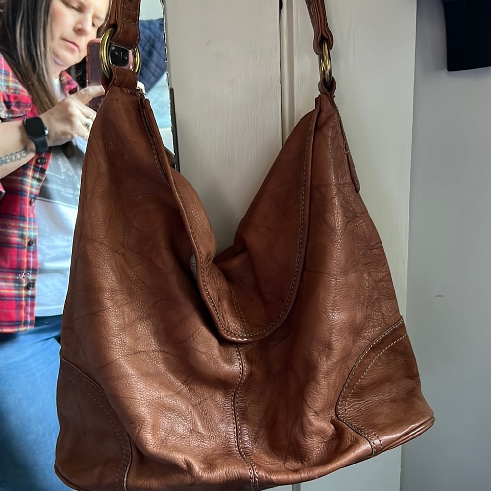 Frye brown leather tote.